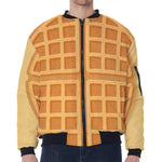 Round Waffle Print Zip Sleeve Bomber Jacket