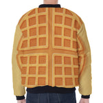 Round Waffle Print Zip Sleeve Bomber Jacket