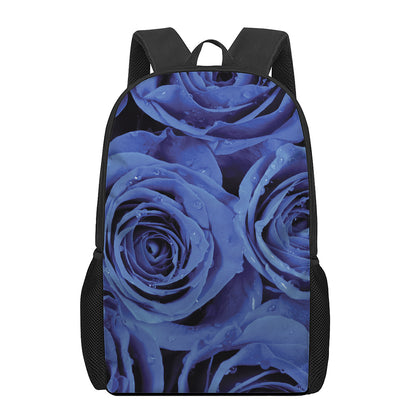 Royal Blue Rose Print 17 Inch Backpack