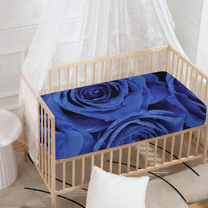 Royal Blue Rose Print Baby Crib Sheet