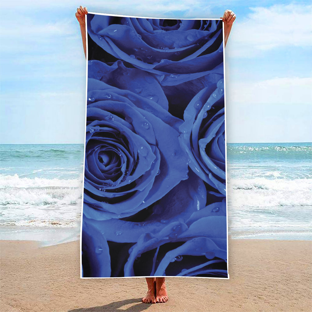 Royal Blue Rose Print Beach Towel