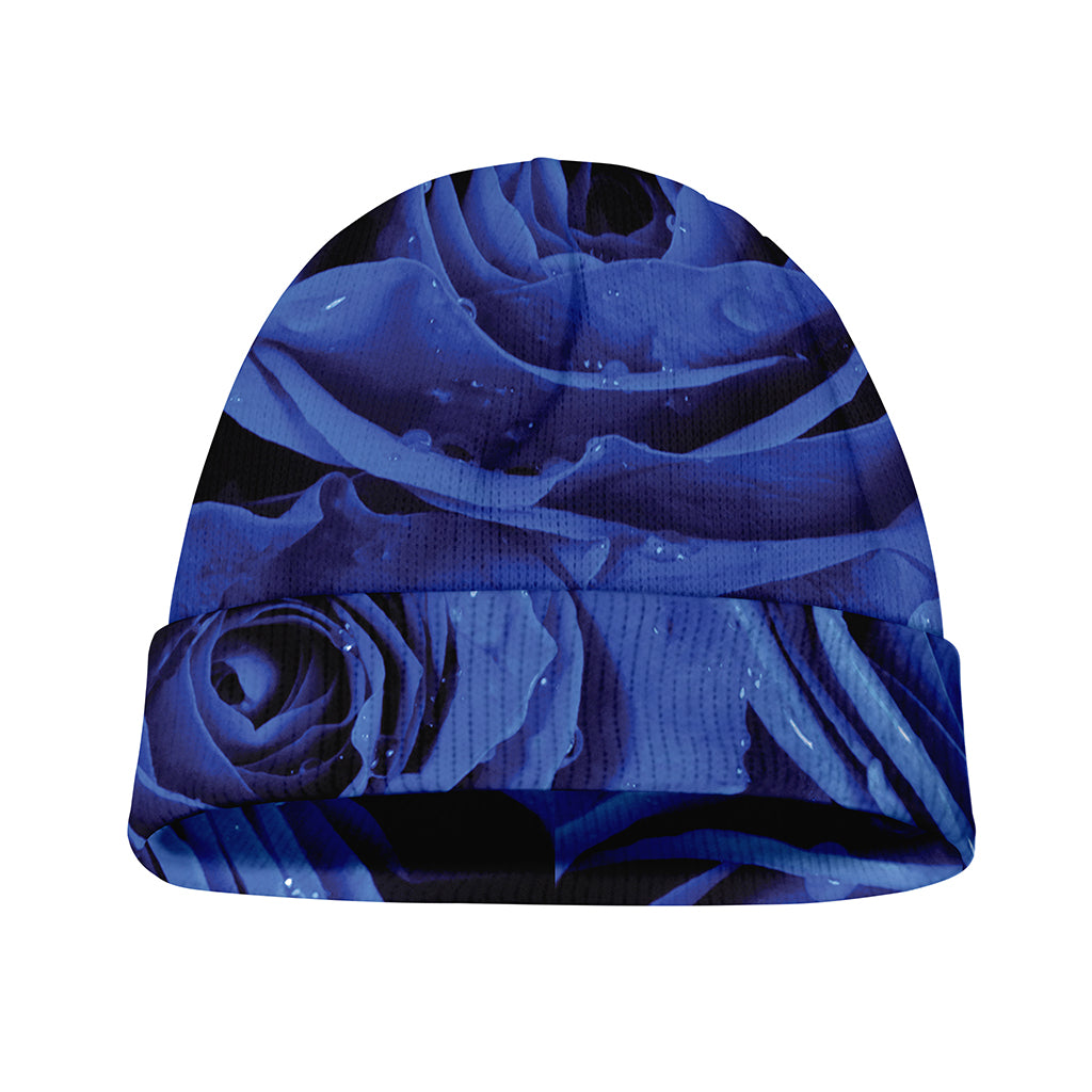 Royal Blue Rose Print Beanie
