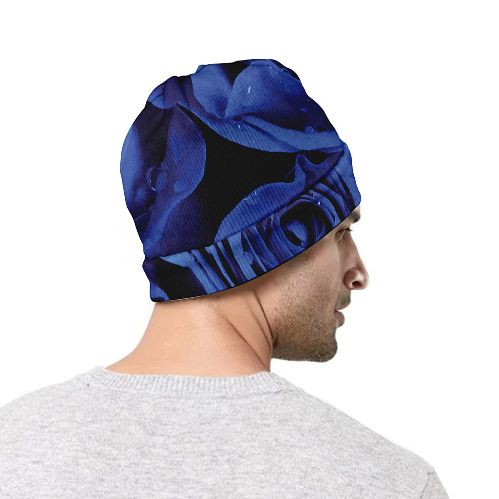 Royal Blue Rose Print Beanie