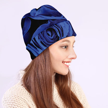 Royal Blue Rose Print Beanie