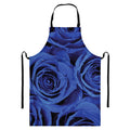 Royal Blue Rose Print Bib Apron With Pocket