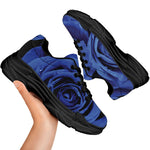Royal Blue Rose Print Black Chunky Shoes