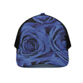 Royal Blue Rose Print Black Mesh Trucker Hat