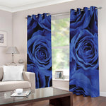 Royal Blue Rose Print Blackout Grommet Curtains