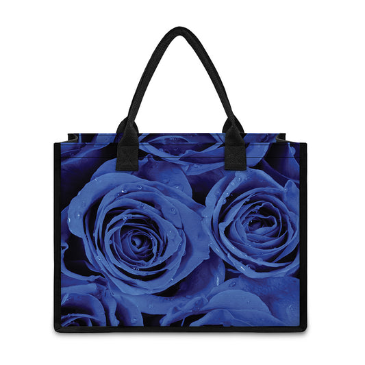 Royal Blue Rose Print Canvas Tote Bag