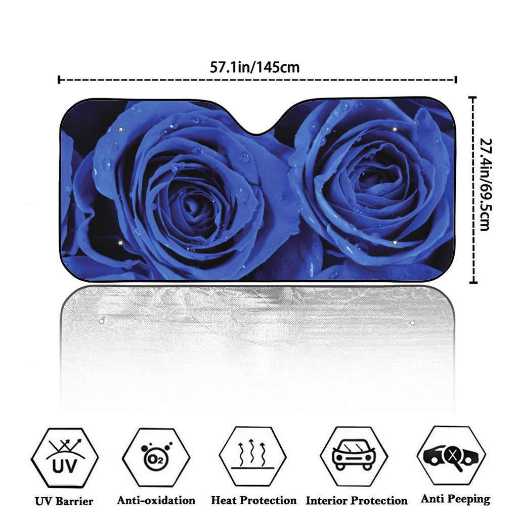Royal Blue Rose Print Car Windshield Sun Shade