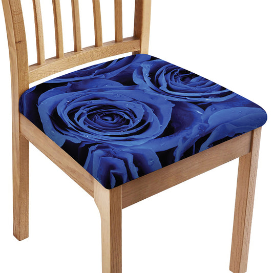 Royal Blue Rose Print Chair Cushion Cover