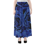 Royal Blue Rose Print Chiffon Maxi Skirt