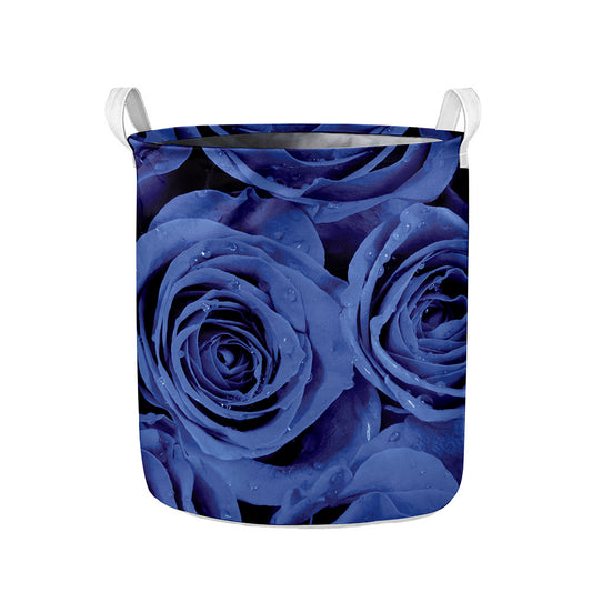 Royal Blue Rose Print Collapsible Laundry Basket