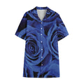 Royal Blue Rose Print Cotton Hawaiian Shirt