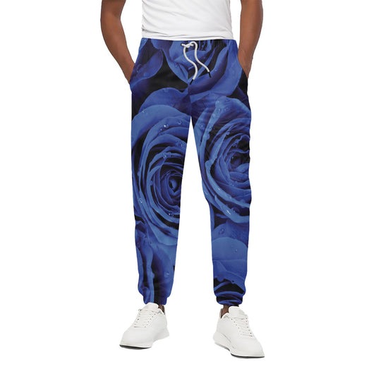 Royal Blue Rose Print Cotton Pants
