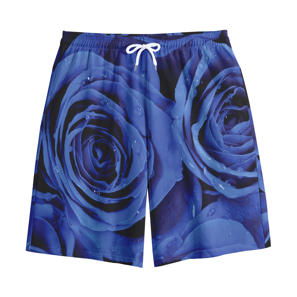 Royal Blue Rose Print Cotton Shorts