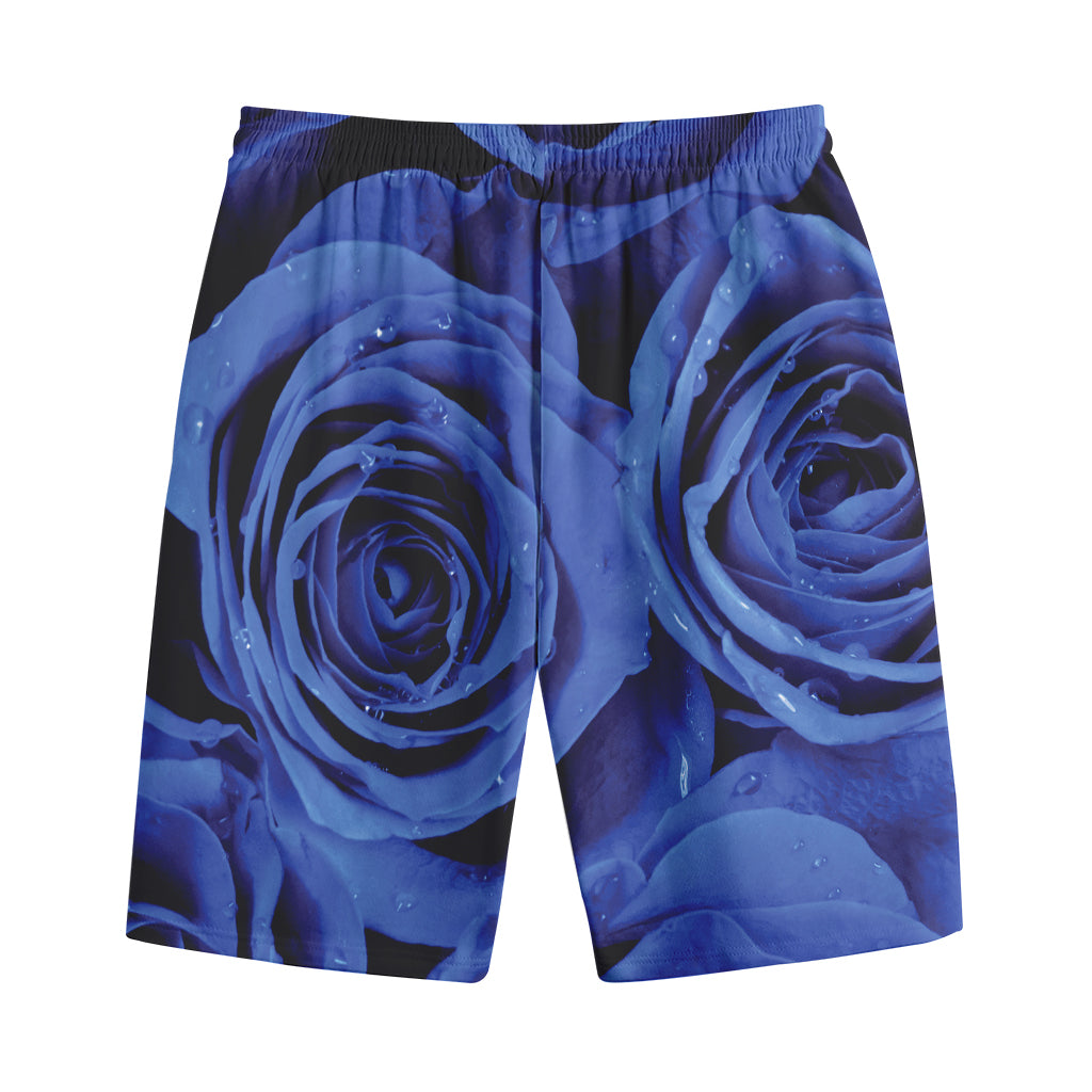 Royal Blue Rose Print Cotton Shorts