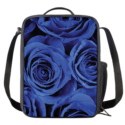 Royal Blue Rose Print Crossbody Lunch Bag