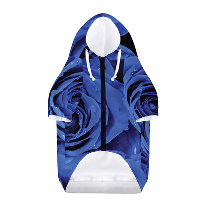 Royal Blue Rose Print Dog Zip Up Hoodie