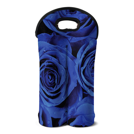 Royal Blue Rose Print Double Neoprene Wine Tote