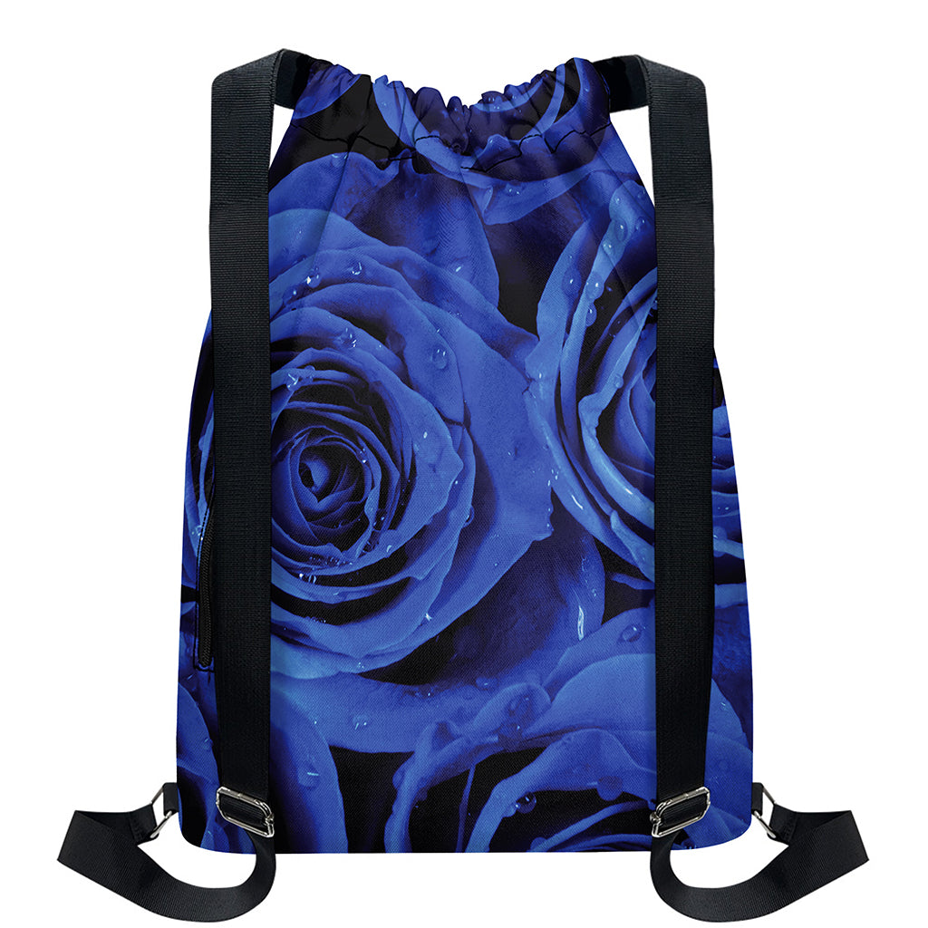 Royal Blue Rose Print Drawstring Backpack