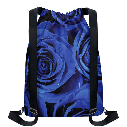Royal Blue Rose Print Drawstring Backpack