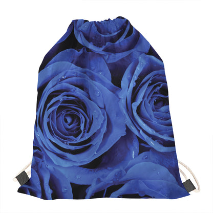 Royal Blue Rose Print Drawstring Bag