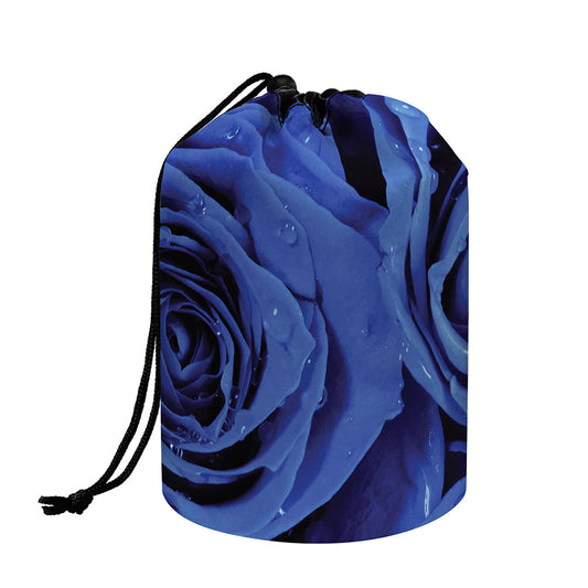 Royal Blue Rose Print Drawstring Makeup Bag