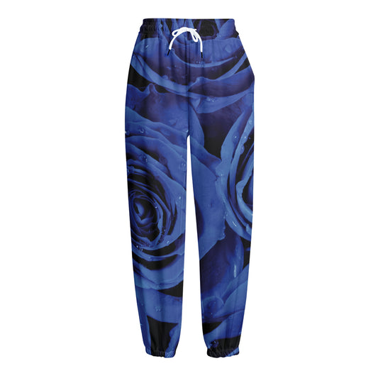 Royal Blue Rose Print Fleece Lined Knit Pants