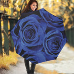 Royal Blue Rose Print Foldable Umbrella
