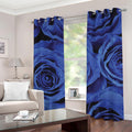 Royal Blue Rose Print Grommet Curtains