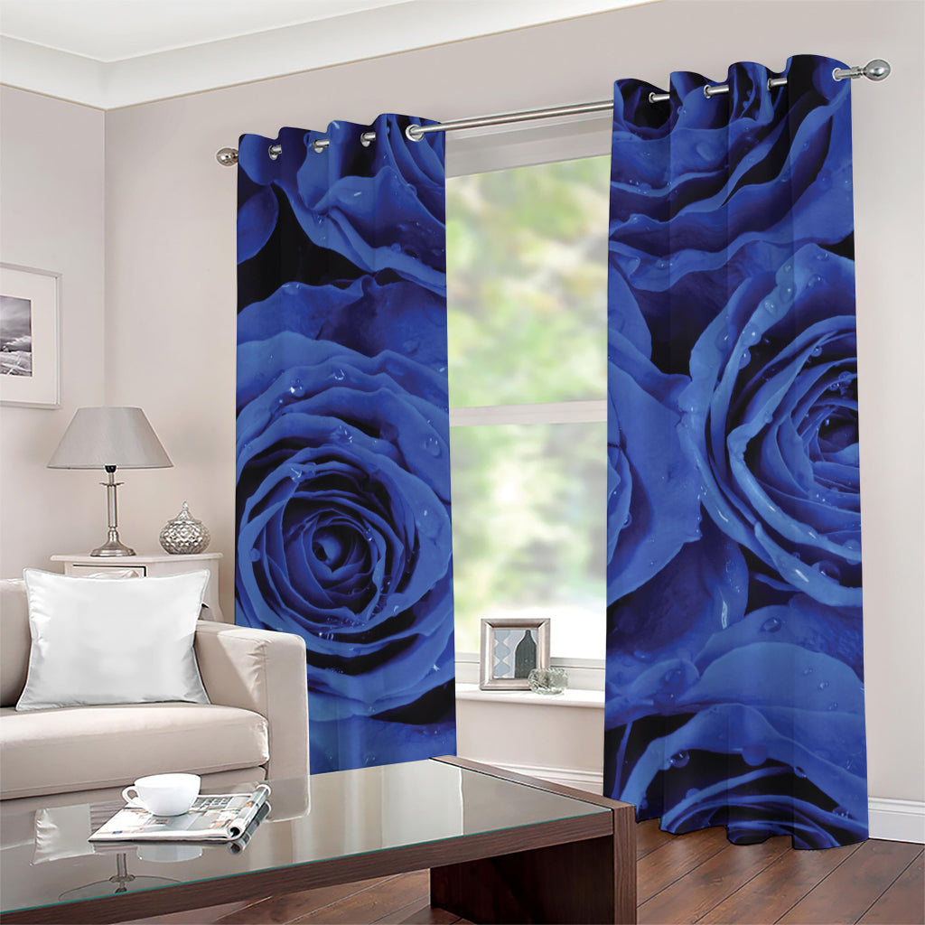 Royal Blue Rose Print Grommet Curtains