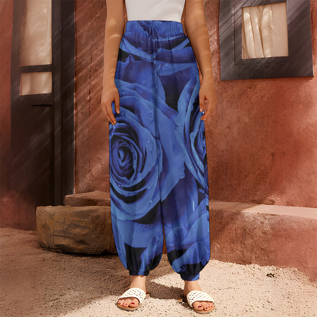 Royal Blue Rose Print Harem Pants