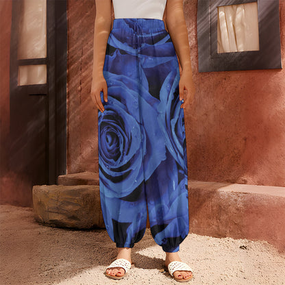 Royal Blue Rose Print Harem Pants