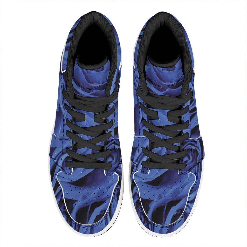 Royal Blue Rose Print High Top Leather Sneakers