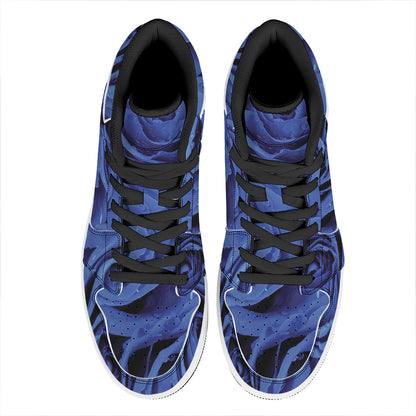 Royal Blue Rose Print High Top Leather Sneakers