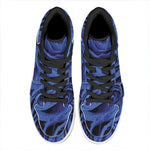 Royal Blue Rose Print High Top Leather Sneakers