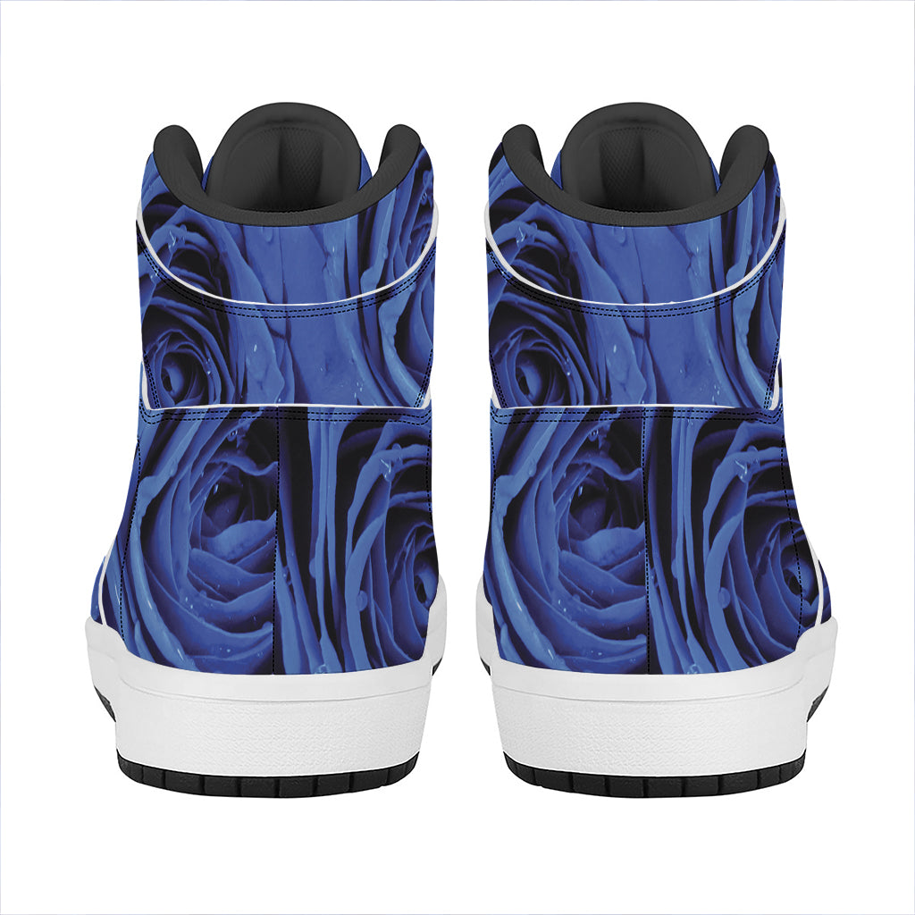 Royal Blue Rose Print High Top Leather Sneakers