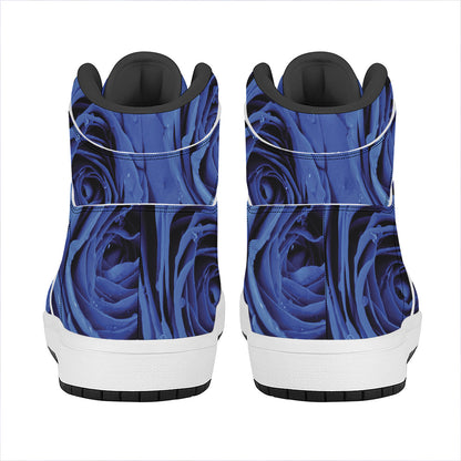 Royal Blue Rose Print High Top Leather Sneakers