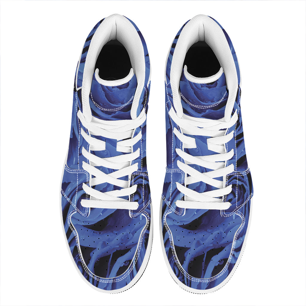 Royal Blue Rose Print High Top Leather Sneakers