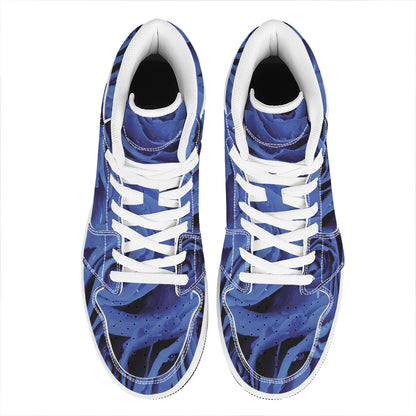 Royal Blue Rose Print High Top Leather Sneakers