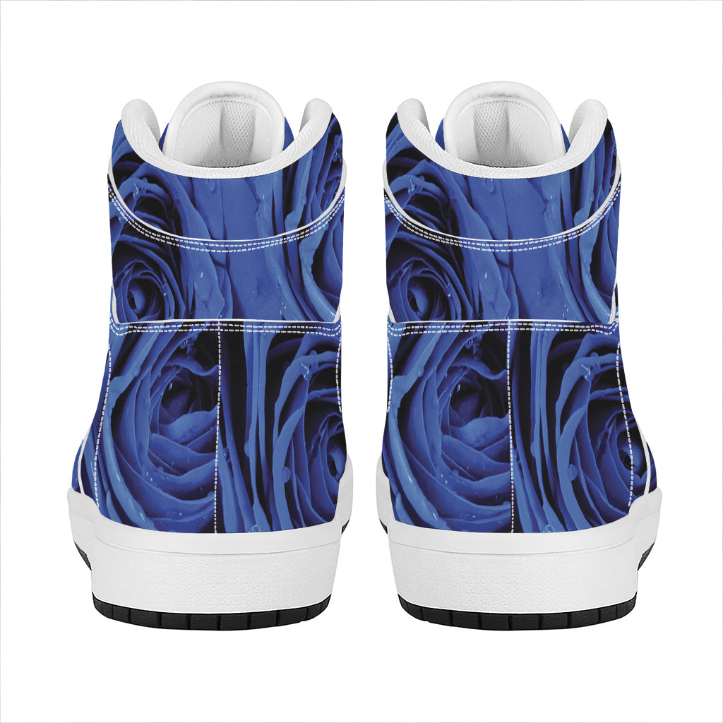 Royal Blue Rose Print High Top Leather Sneakers