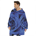 Royal Blue Rose Print Hoodie Blanket