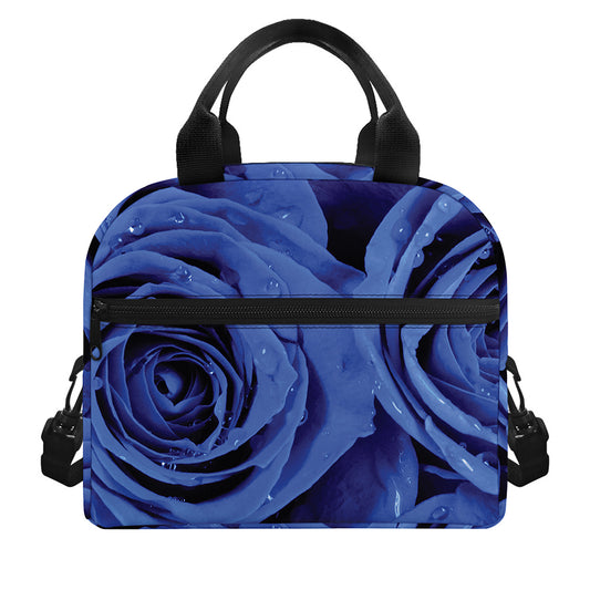 Royal Blue Rose Print Insulated Lunch Bag