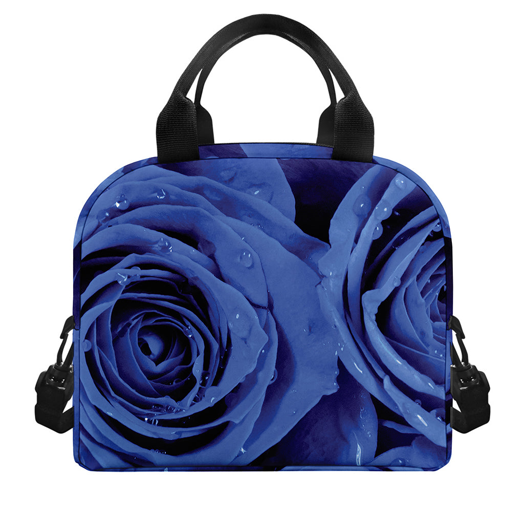 Royal Blue Rose Print Insulated Lunch Bag