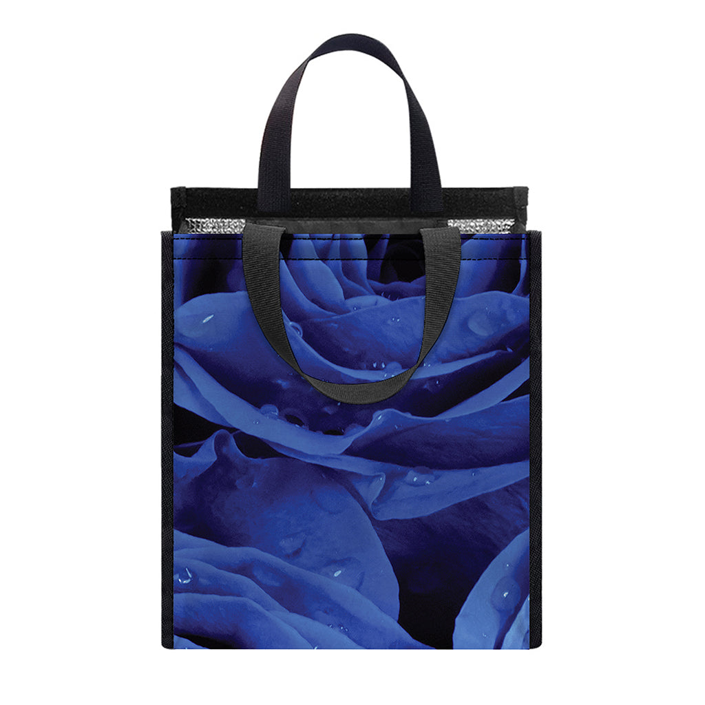Royal Blue Rose Print Insulated Lunch Tote