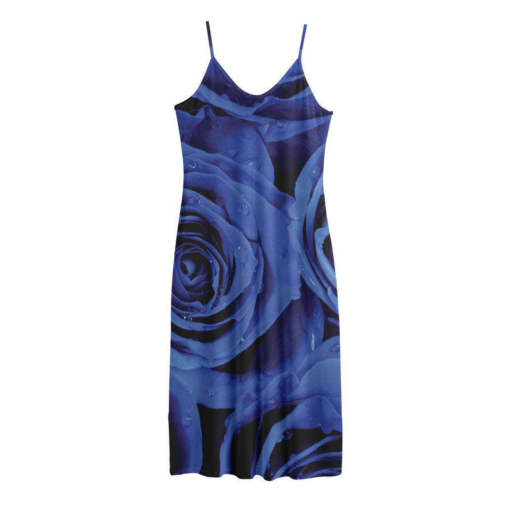 Royal Blue Rose Print Jersey Midi Cami Dress