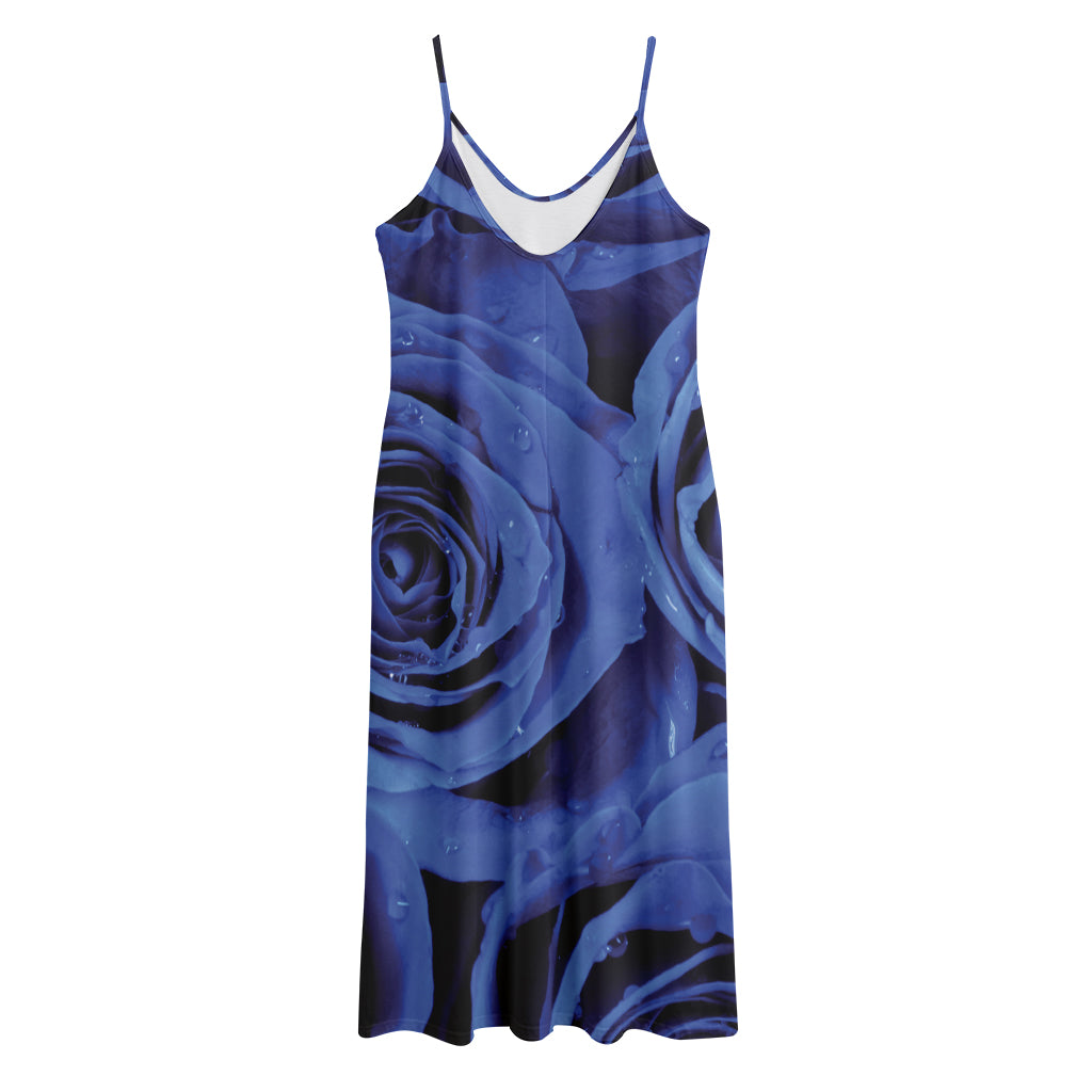 Royal Blue Rose Print Jersey Midi Cami Dress