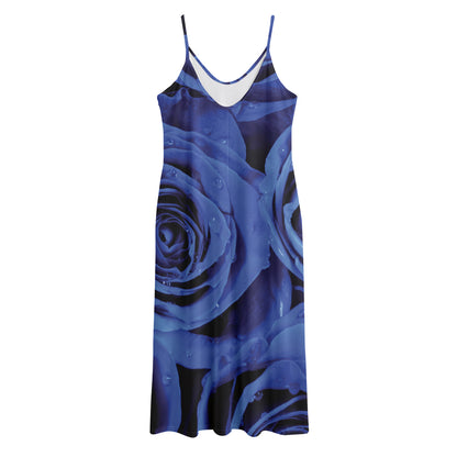 Royal Blue Rose Print Jersey Midi Cami Dress