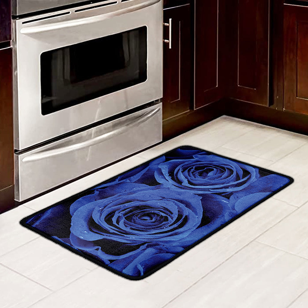 Royal Blue Rose Print Kitchen Mat